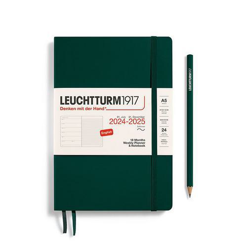 Leuchtturm, Green, Academic, Art & School, 2025, 18 Month, A5, Medium, Softcover, Weekly, Planner, Notebook, Forest Green, 816347